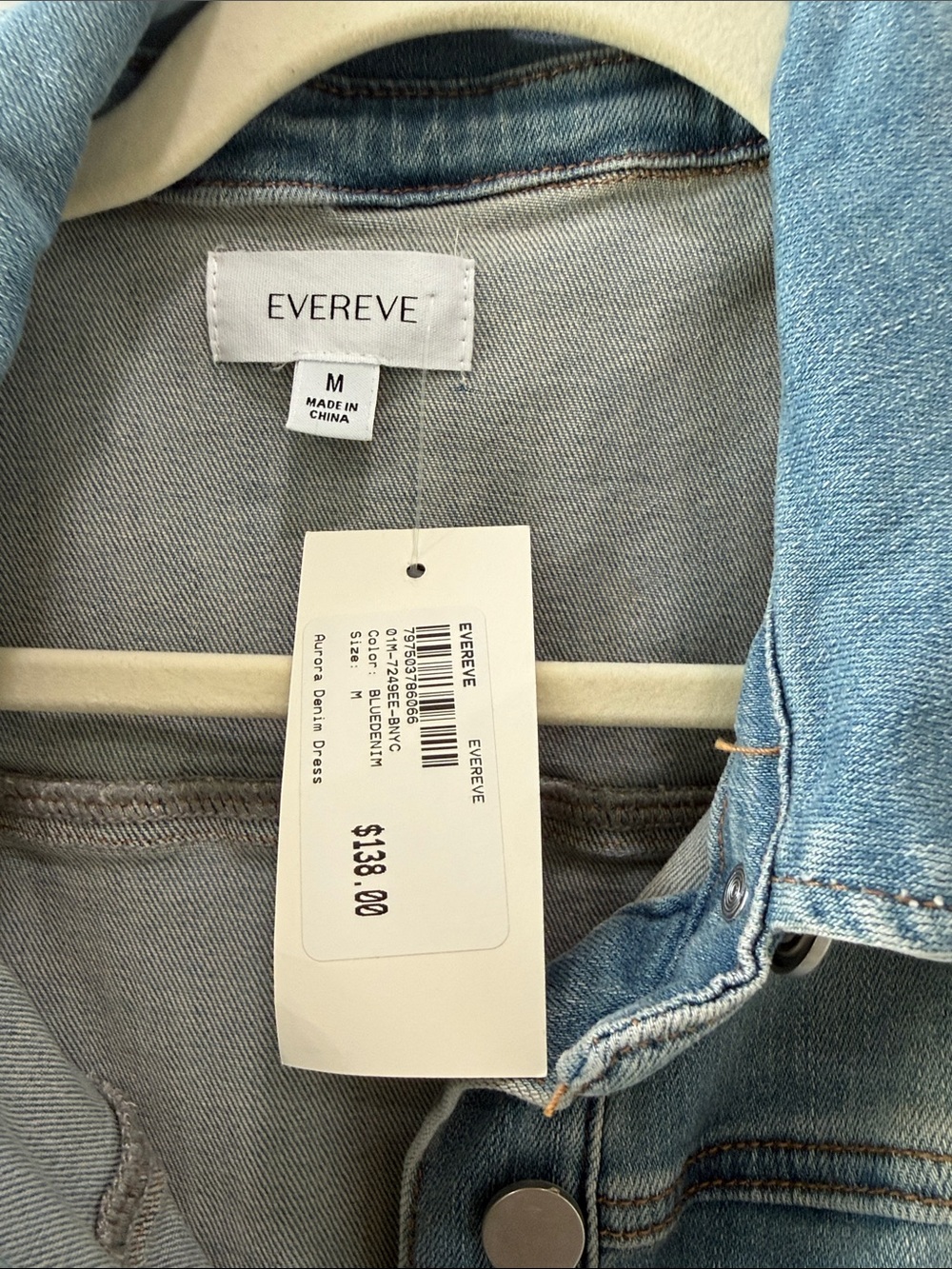 Evereve Light Blue Denim Midi Dress with Tie Waist - Picture 2 of 3
